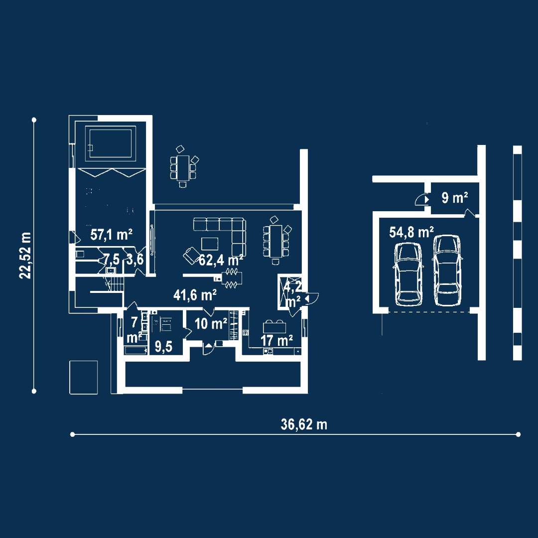 Plan parter Casă cu etaj 474 mp utili, un dormitor, 4 băi