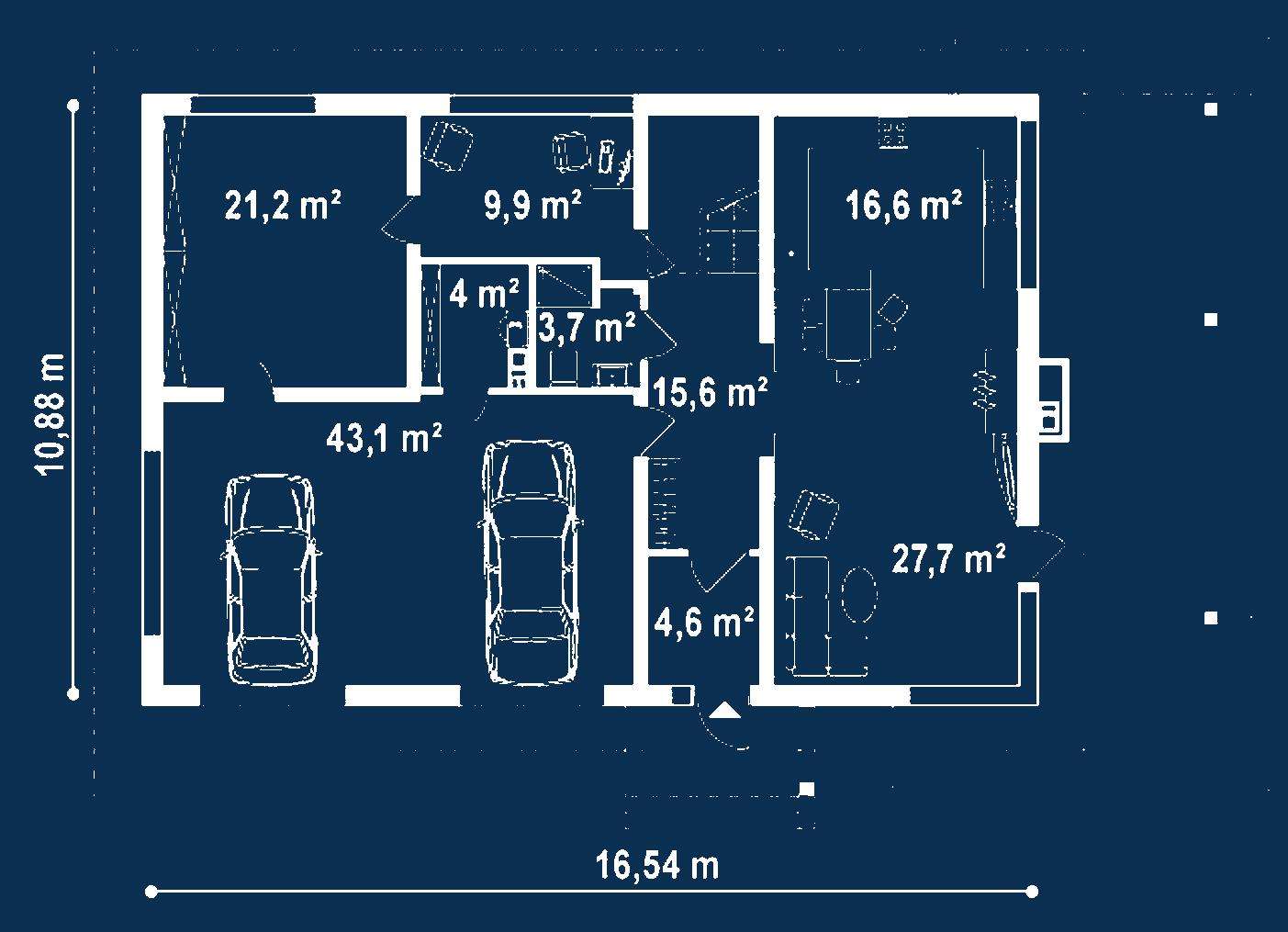 Plan parter Casă cu etaj 189 mp utili, un dormitor, o baie