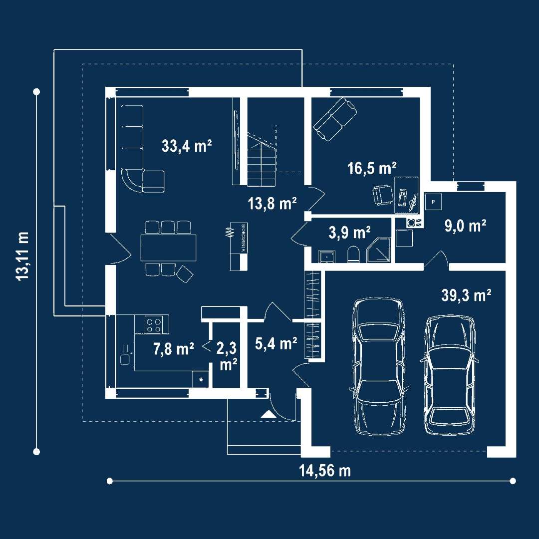 Plan parter Casă cu etaj 178 mp utili, un dormitor, 3 băi
