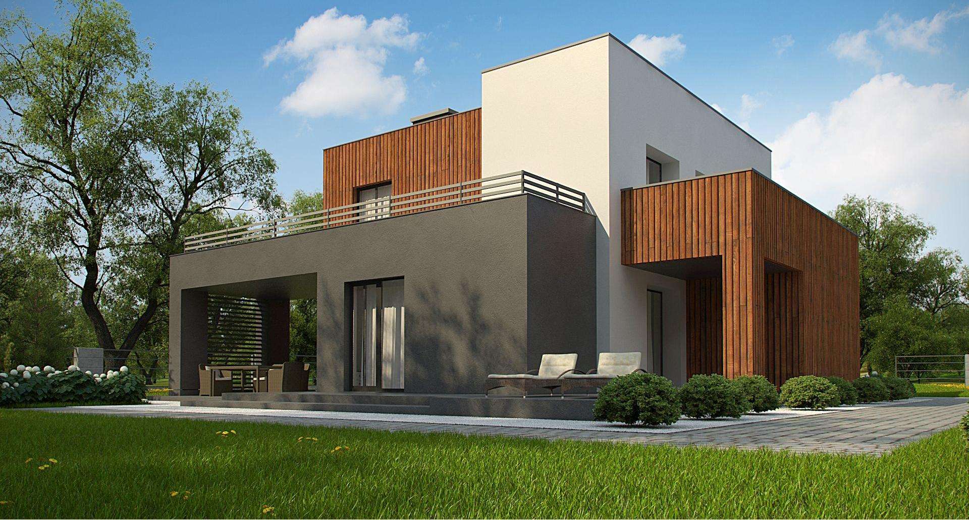 Fatada Casă cu etaj 135 mp utili, un dormitor, 2 băi