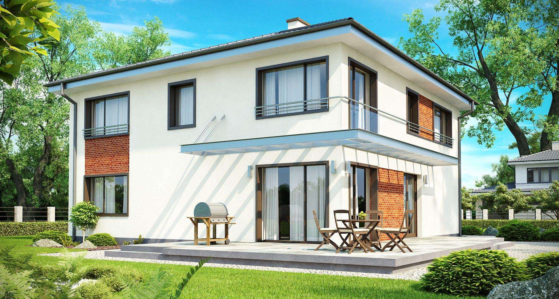 Fatada Casă cu etaj 206 mp utili, un dormitor, 3 băi