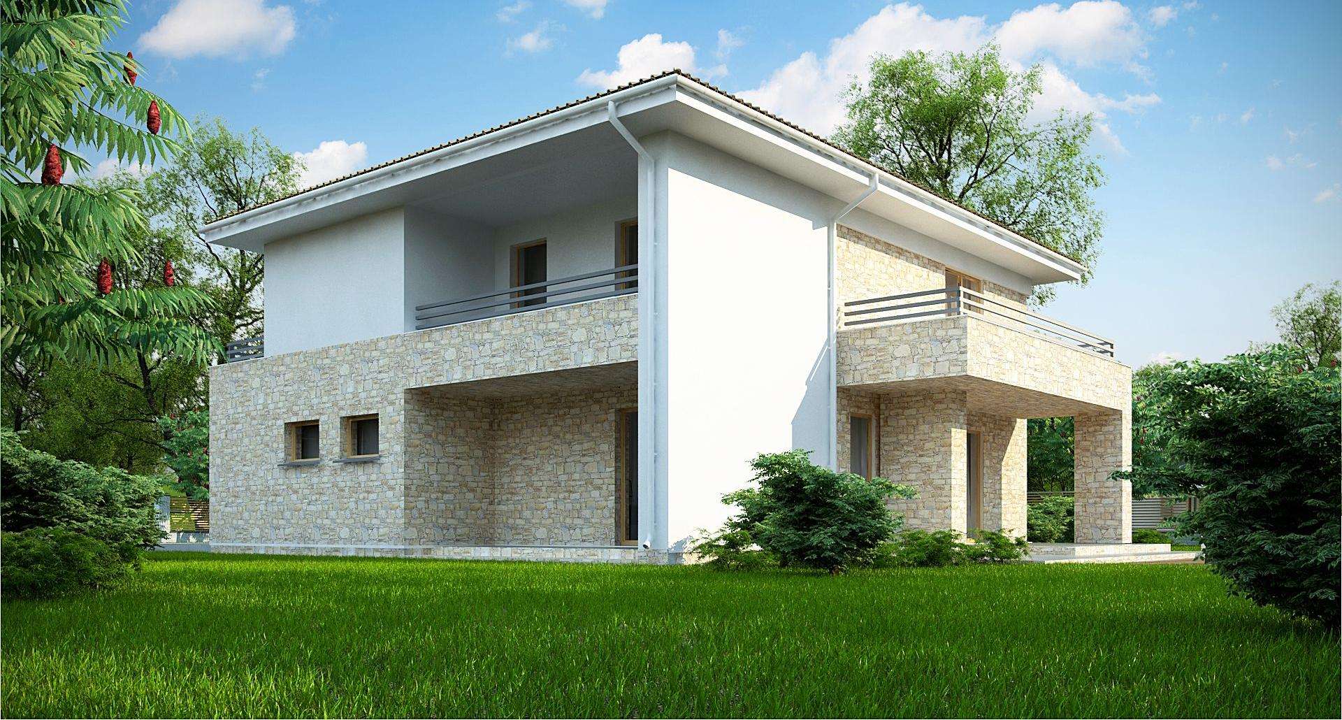 Fatada Casă cu etaj 169 mp utili, un dormitor, 4 băi