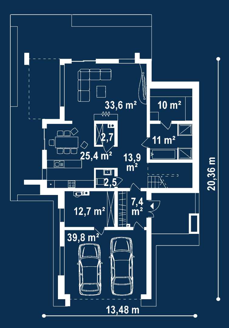 Plan parter Casă cu etaj 205 mp utili, un dormitor, 3 băi