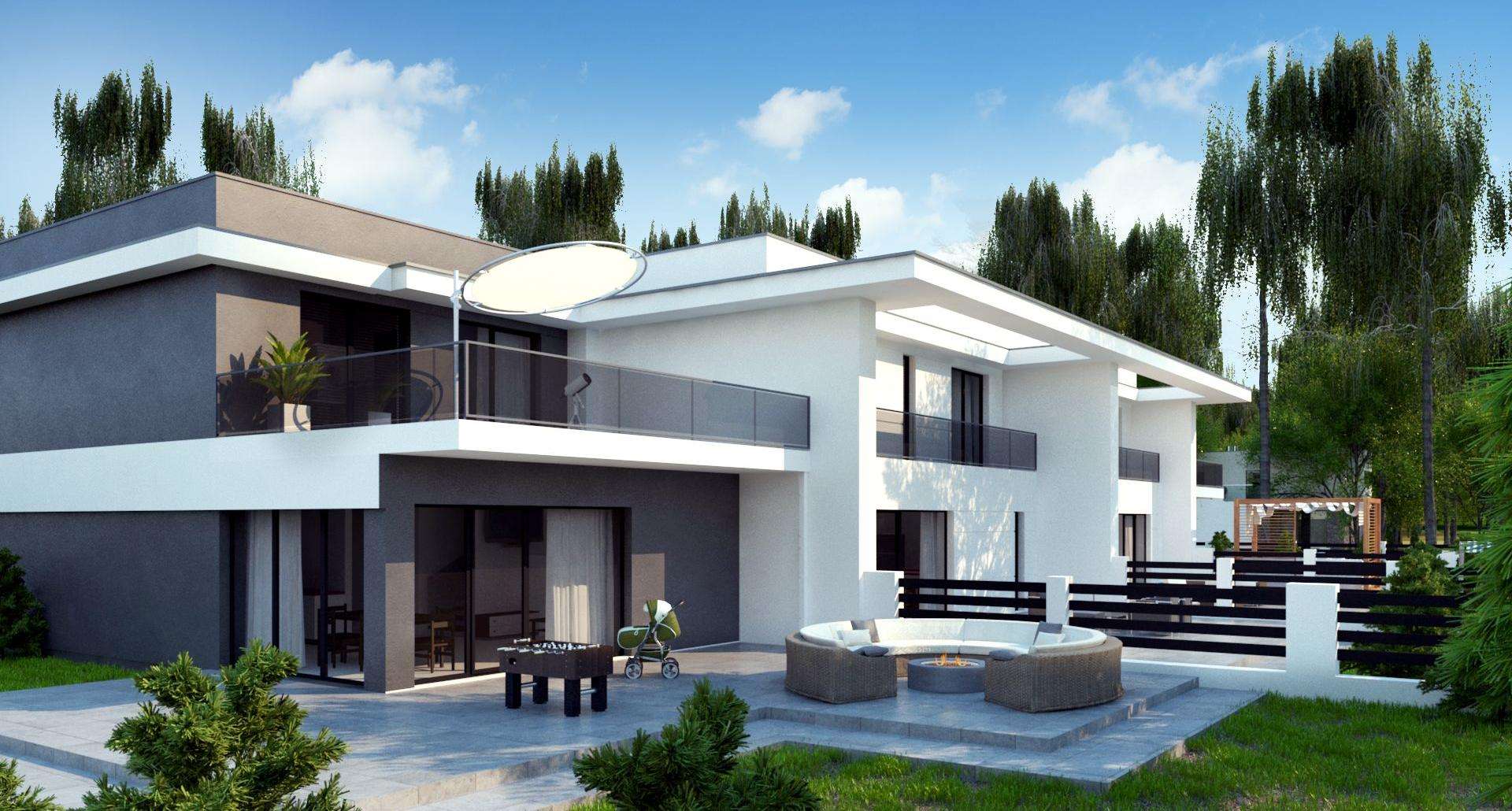 Fatada Casă cu etaj 267 mp utili, un dormitor, 4 băi