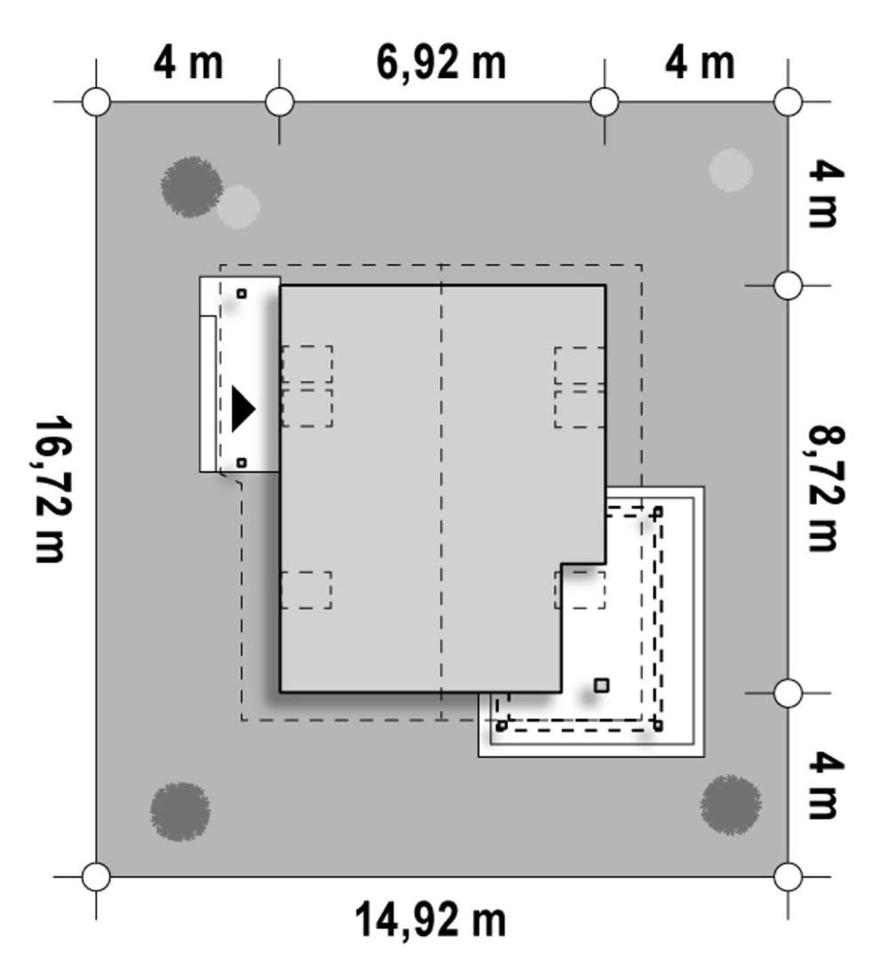 Plan amplasament Casă cu mansardă 74 mp utili, un dormitor, 2 băi