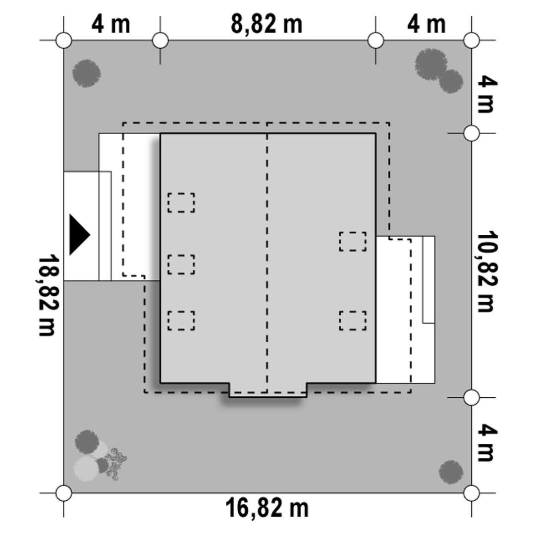 Plan amplasament Casă cu mansardă 118 mp utili, un dormitor, o baie