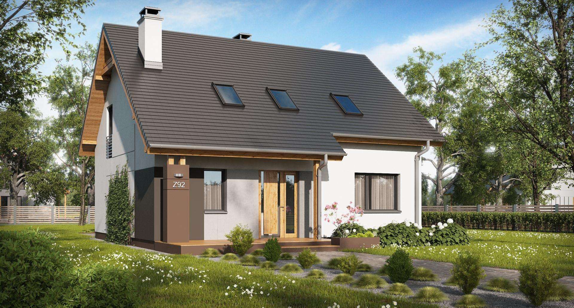 Fatada Casă cu mansardă 118 mp utili, un dormitor, o baie