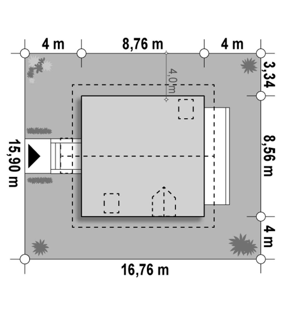 Plan amplasament Casă cu mansardă 90 mp utili, un dormitor, o baie