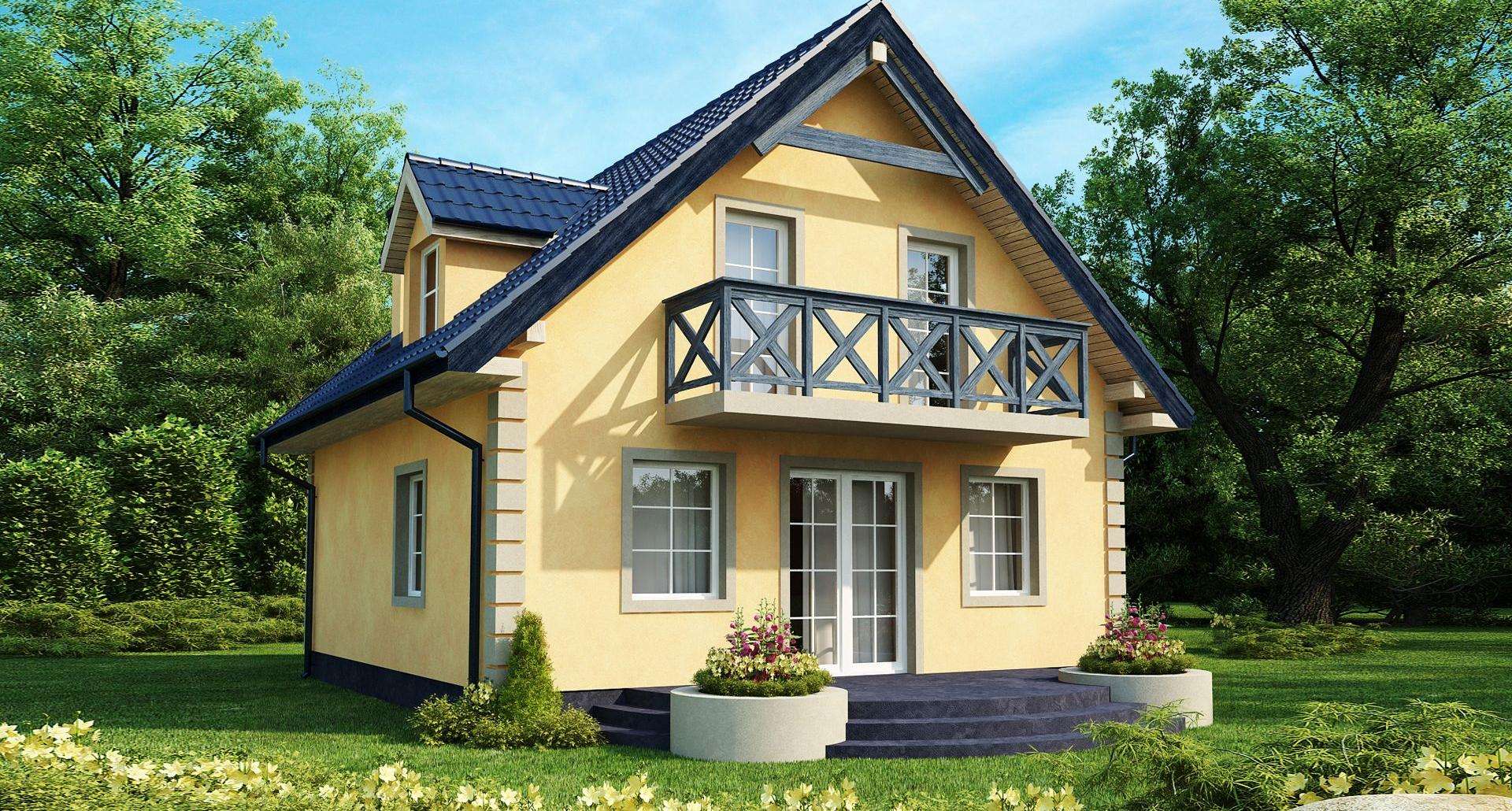 Fatada Casă cu mansardă 90 mp utili, un dormitor, o baie