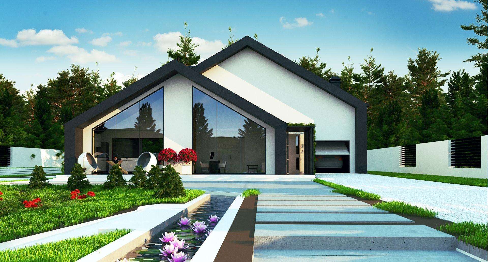 Fatada Casă cu mansardă 152 mp utili, un dormitor, 4 băi