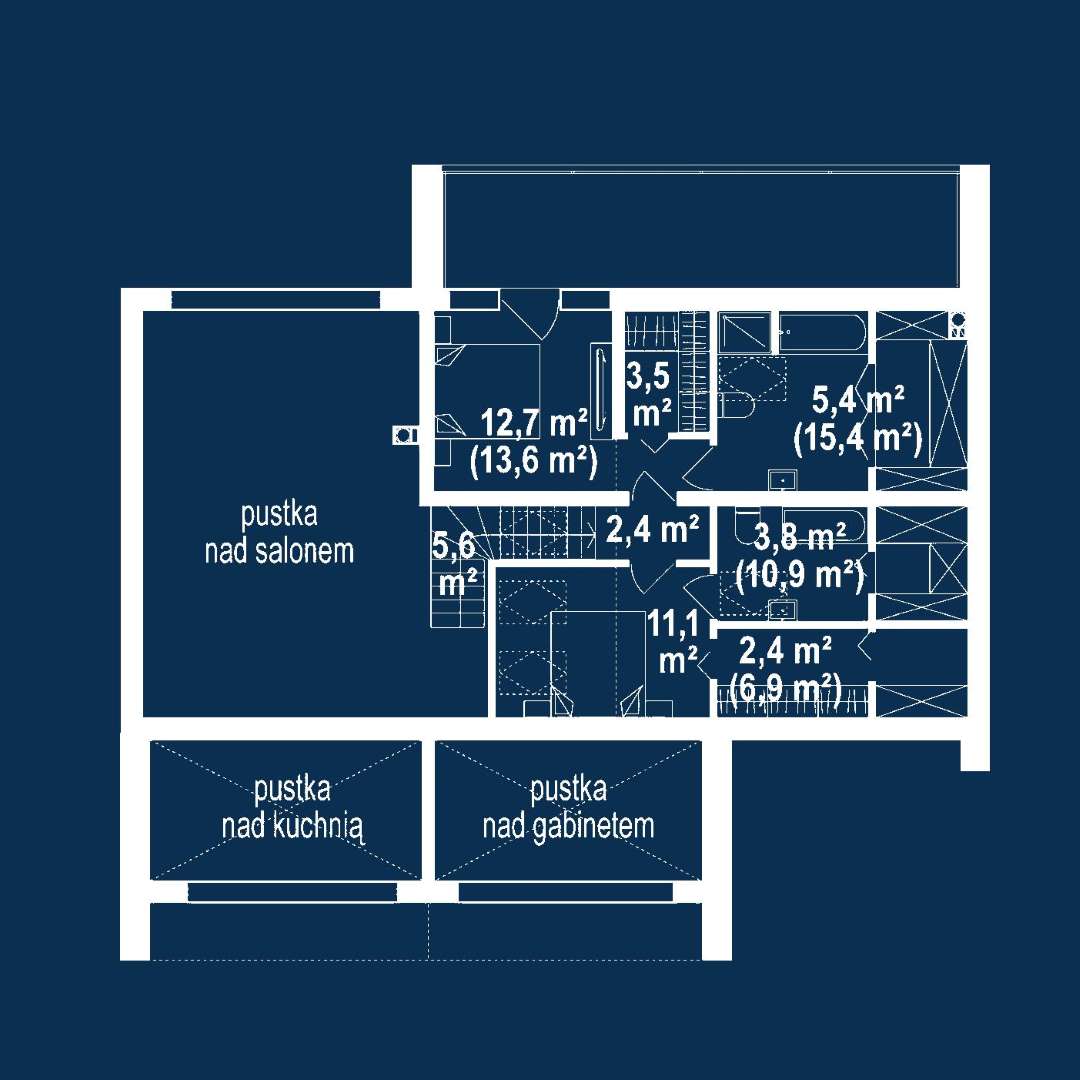 Plan mansardă Casă cu mansardă 152 mp utili, un dormitor, 4 băi