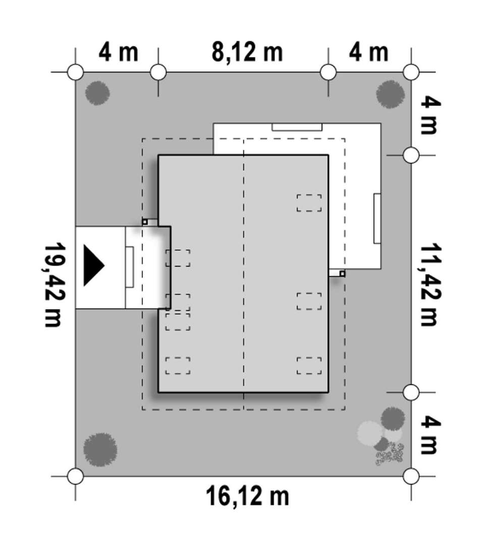 Plan amplasament Casă cu mansardă 120 mp utili, un dormitor, 3 băi