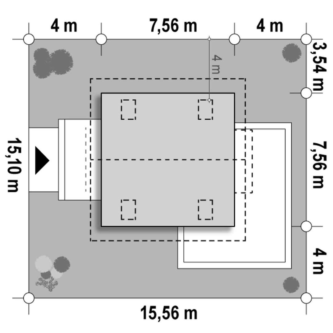 Plan amplasament Casă cu mansardă 68 mp utili, un dormitor, o baie