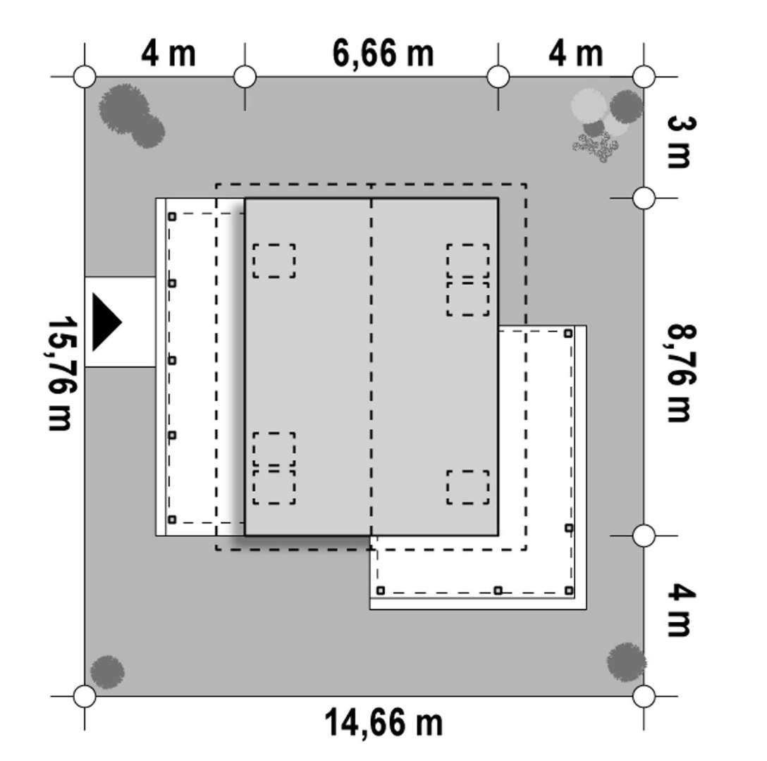 Plan amplasament Casă cu mansardă 62 mp utili, un dormitor, 2 băi