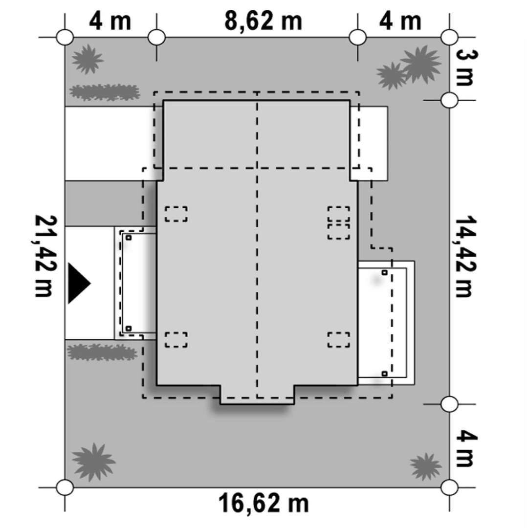 Plan amplasament Casă cu mansardă 116 mp utili, un dormitor, 2 băi