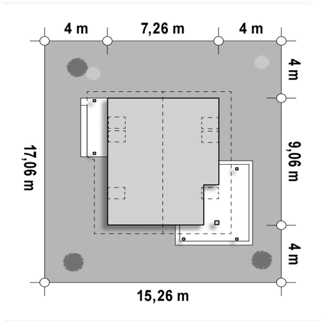 Plan amplasament Casă cu mansardă 73 mp utili, un dormitor, 2 băi