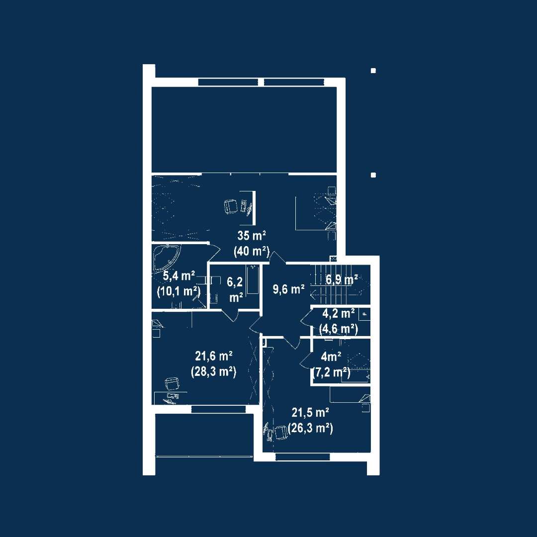 Plan mansardă Casă cu mansardă 228 mp utili, un dormitor, 3 băi