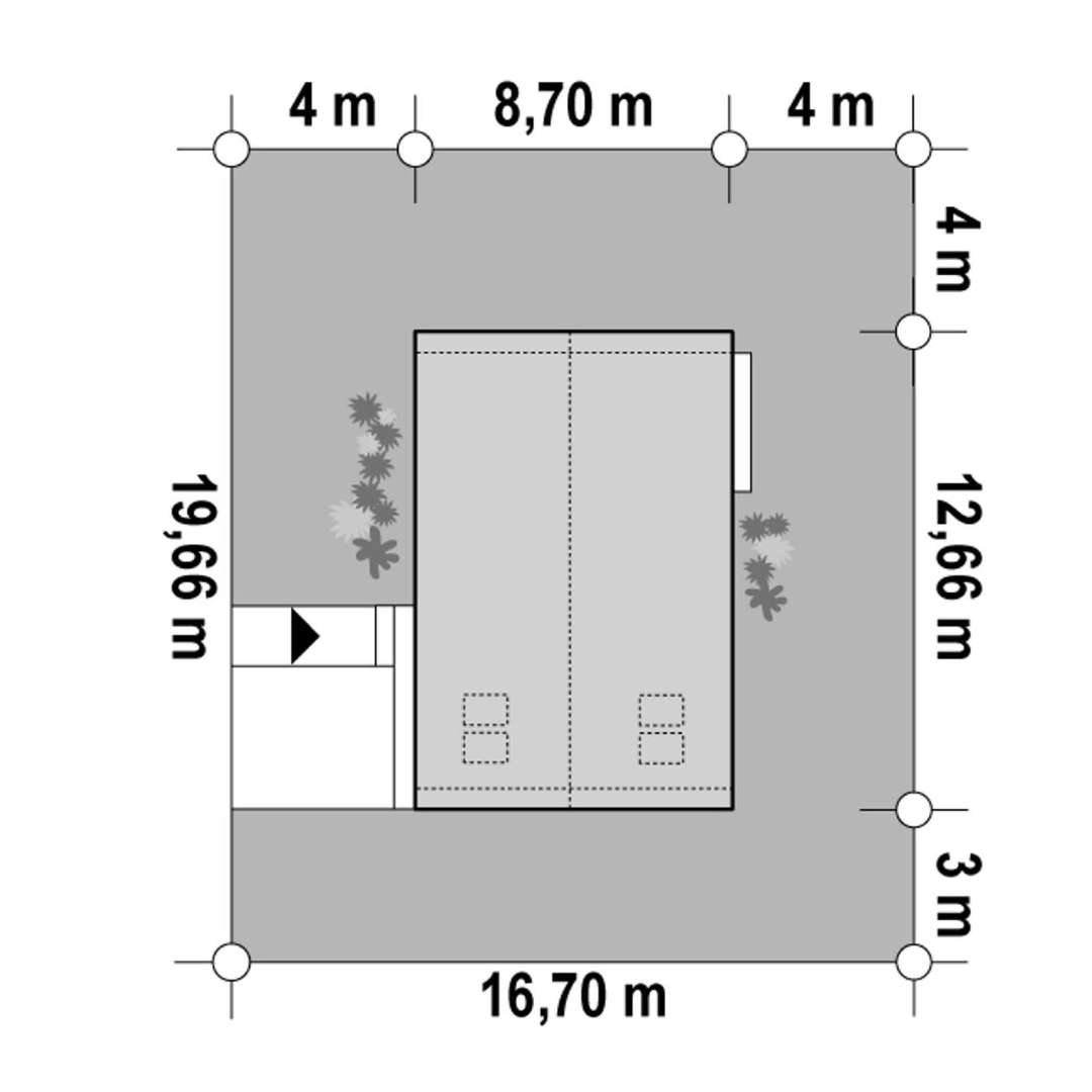 Plan amplasament Casă cu mansardă 89 mp utili, un dormitor, o baie