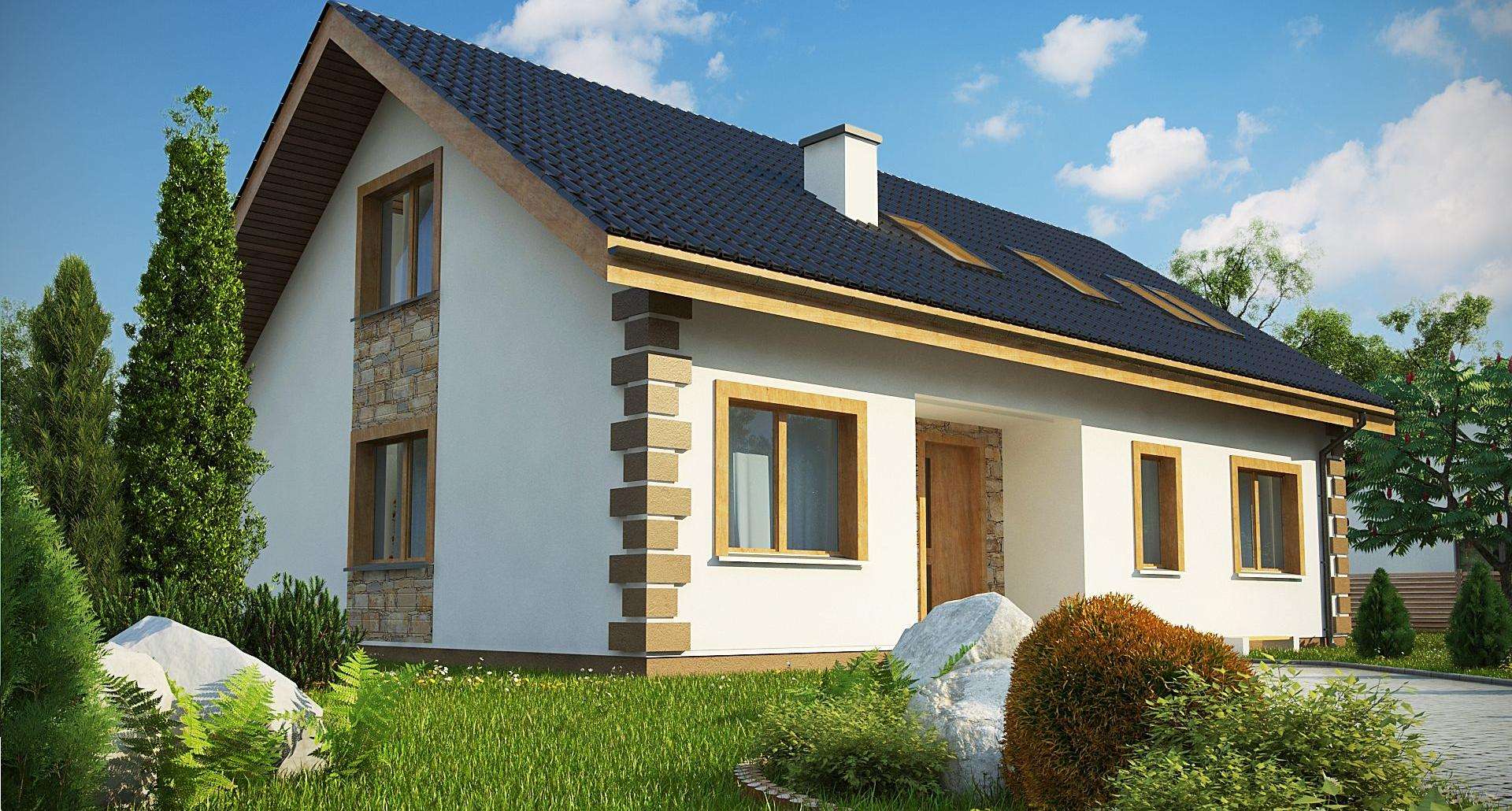 Fatada Casă cu mansardă 154 mp utili, un dormitor, 3 băi