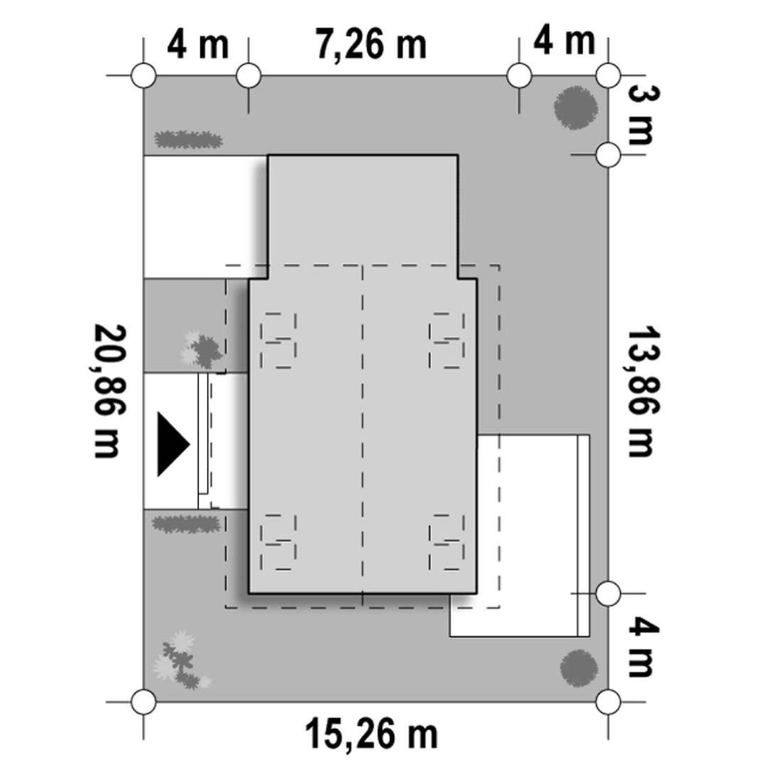 Plan amplasament Casă cu mansardă 81 mp utili, un dormitor, 2 băi