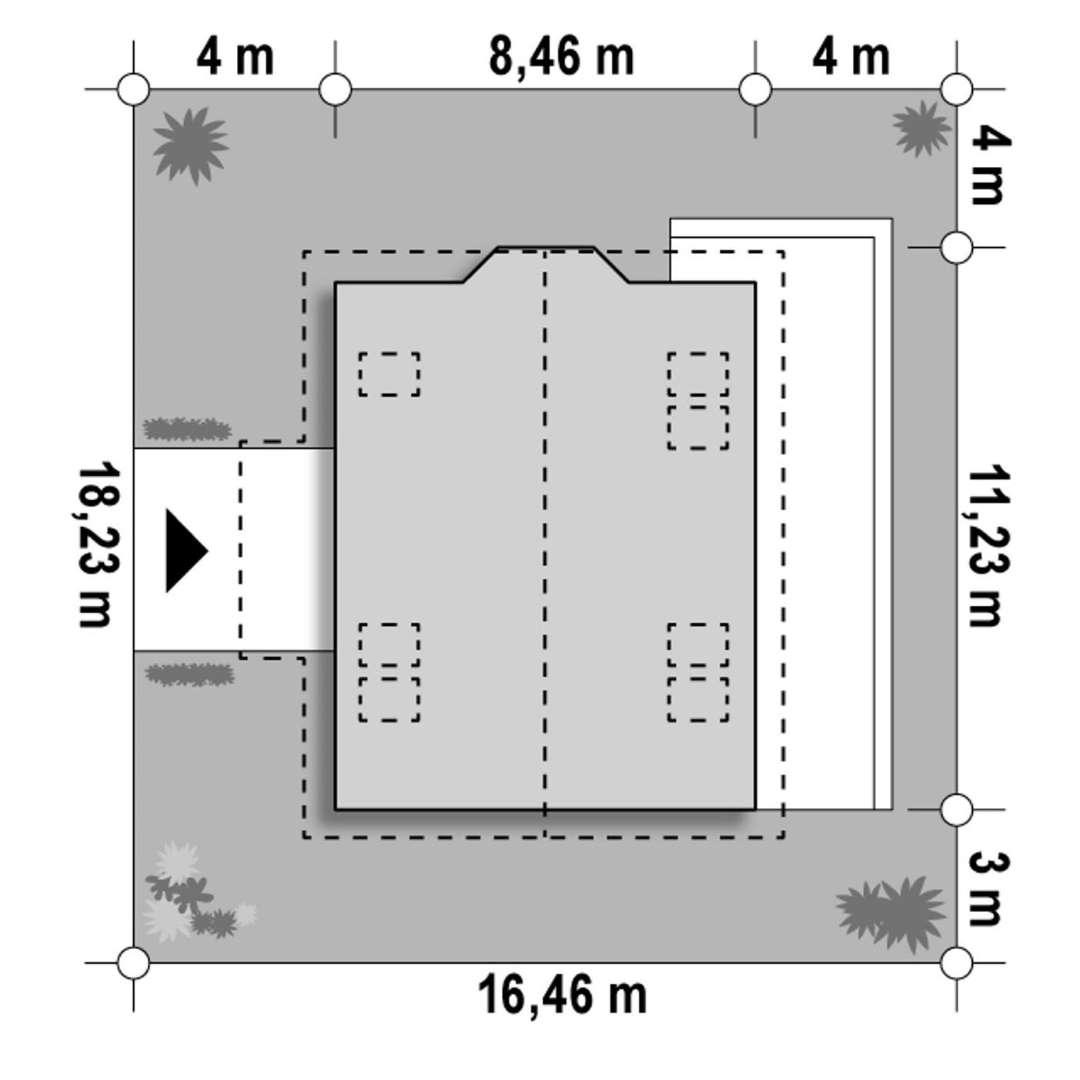 Plan amplasament Casă cu mansardă 104 mp utili, un dormitor, 2 băi