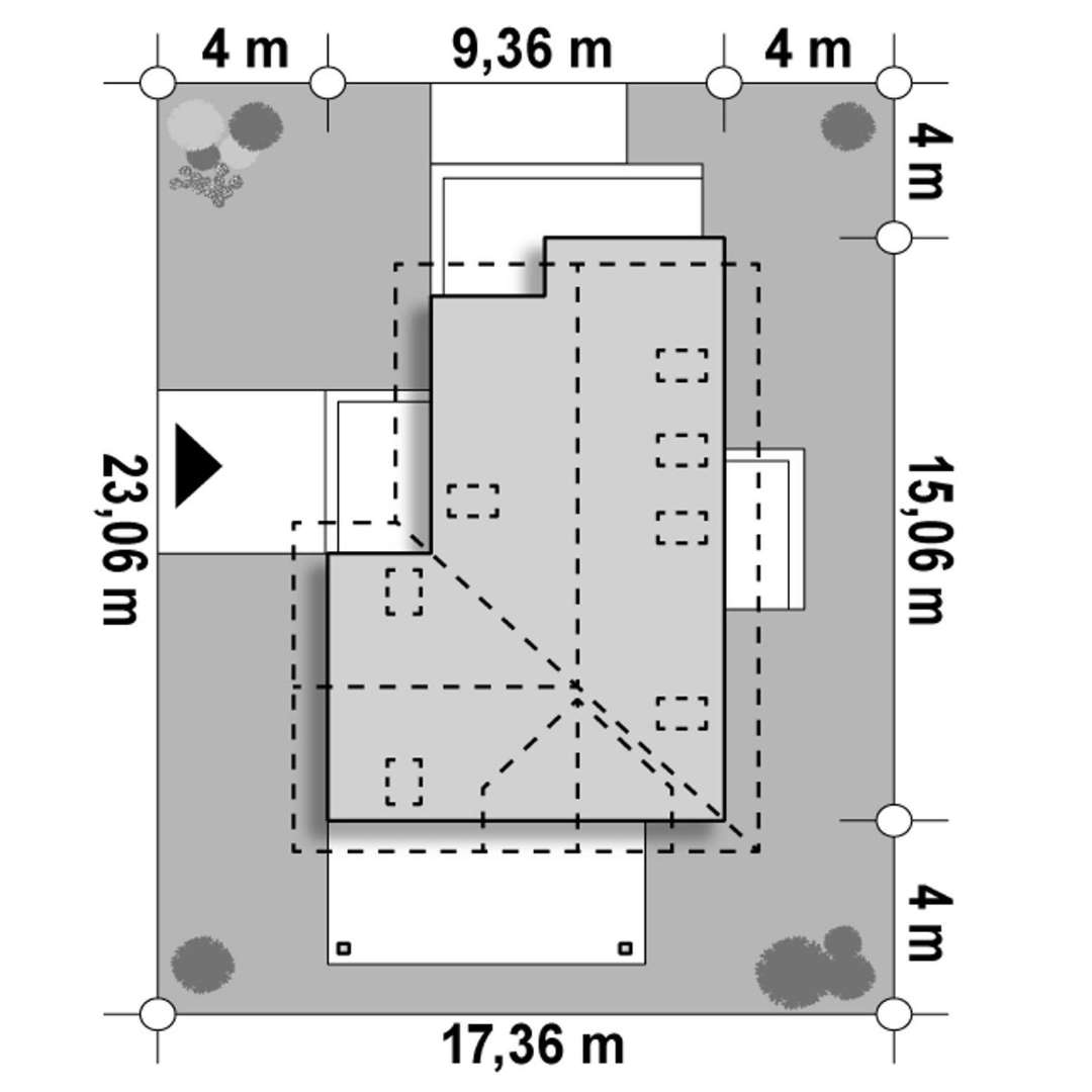 Plan amplasament Casă cu mansardă 136 mp utili, un dormitor, 2 băi