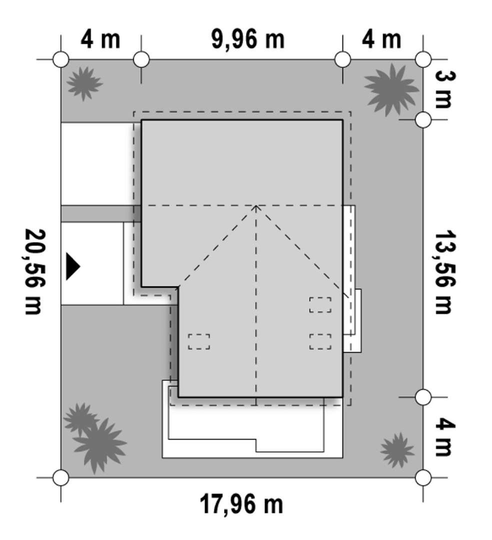 Plan amplasament Casă cu mansardă 136 mp utili, un dormitor, 3 băi