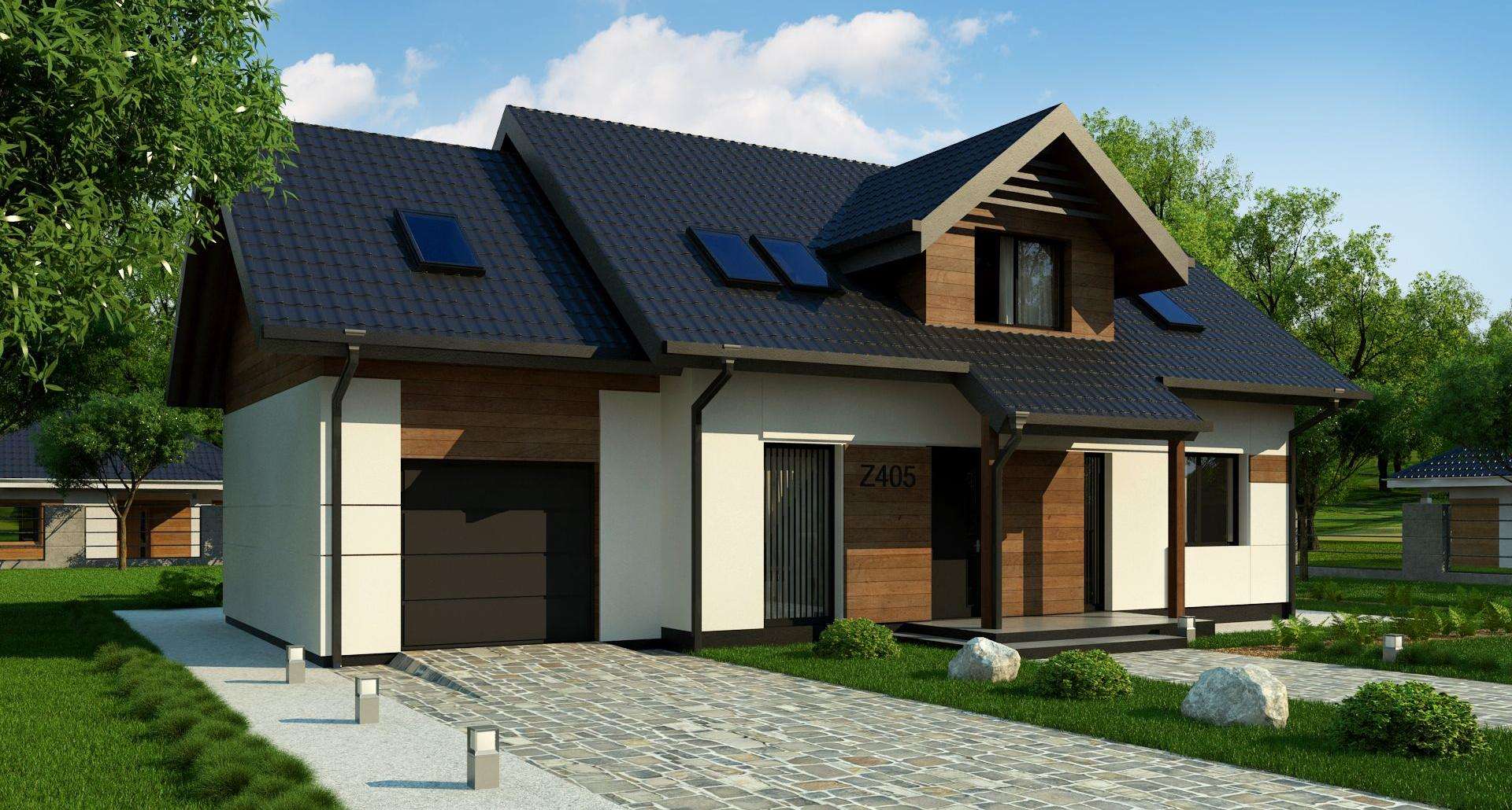 Fatada Casă cu mansardă 148 mp utili, un dormitor, 3 băi