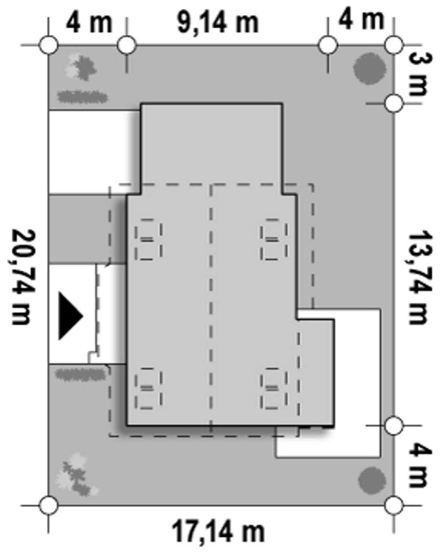 Plan amplasament Casă cu mansardă 87 mp utili, un dormitor, 2 băi