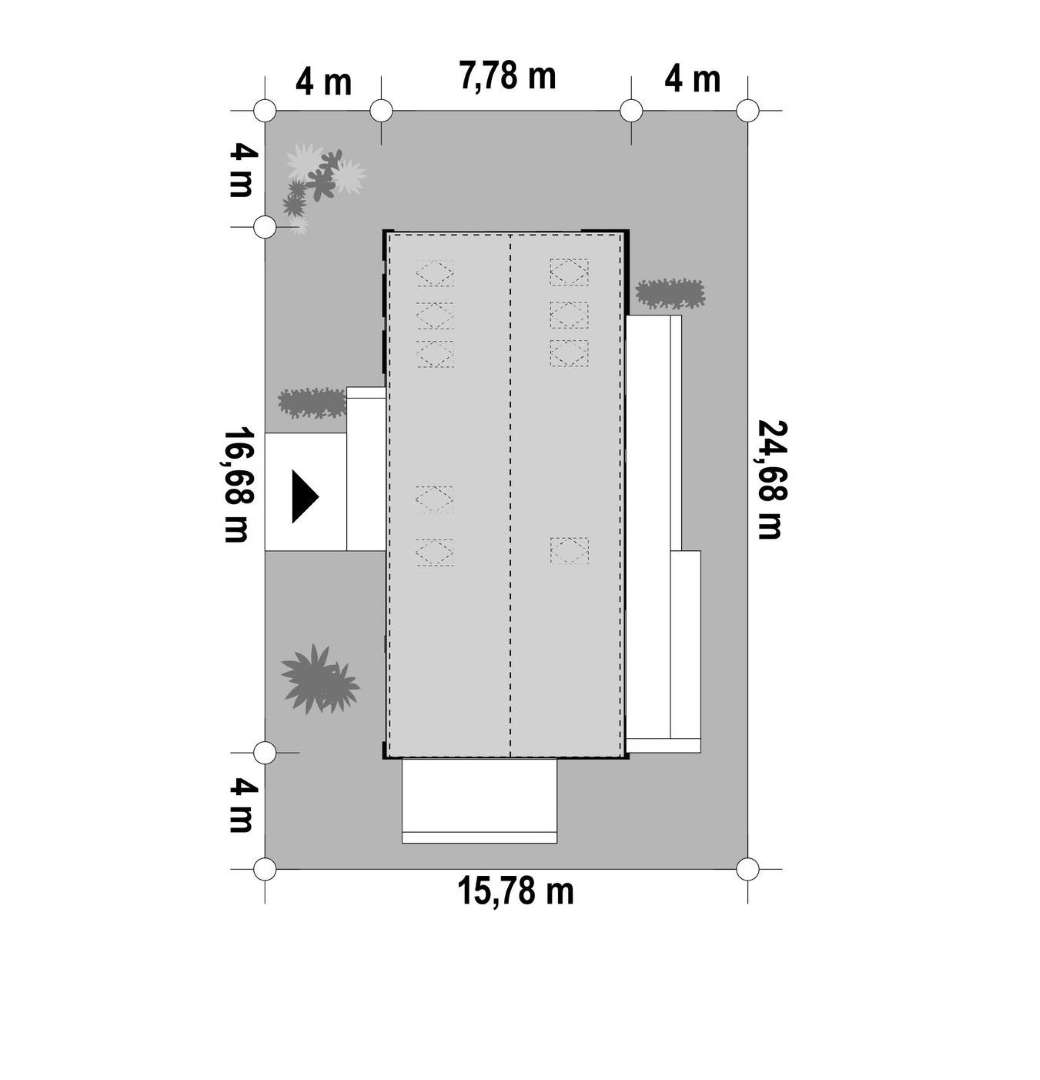 Plan amplasament Casă cu mansardă 114 mp utili, un dormitor, 2 băi