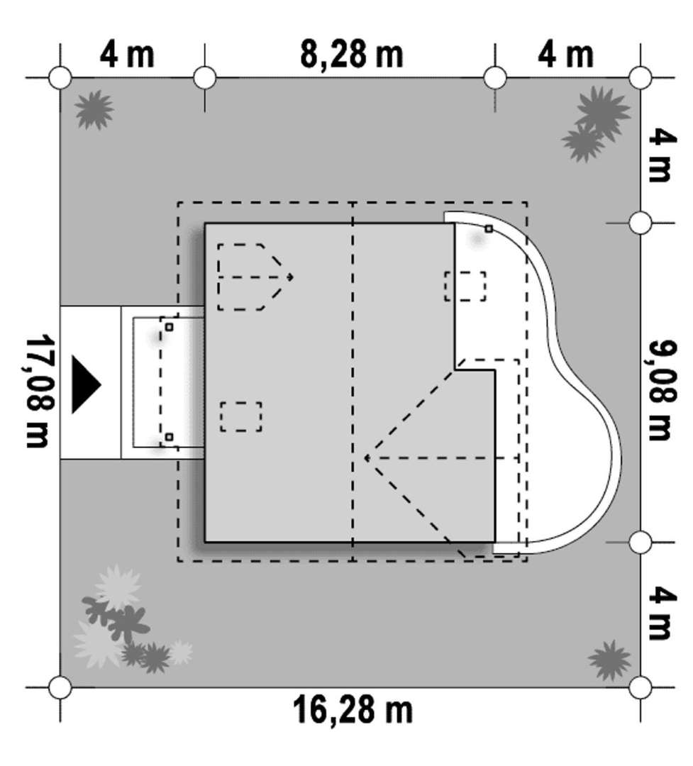 Plan amplasament Casă cu mansardă 105 mp utili, un dormitor, o baie