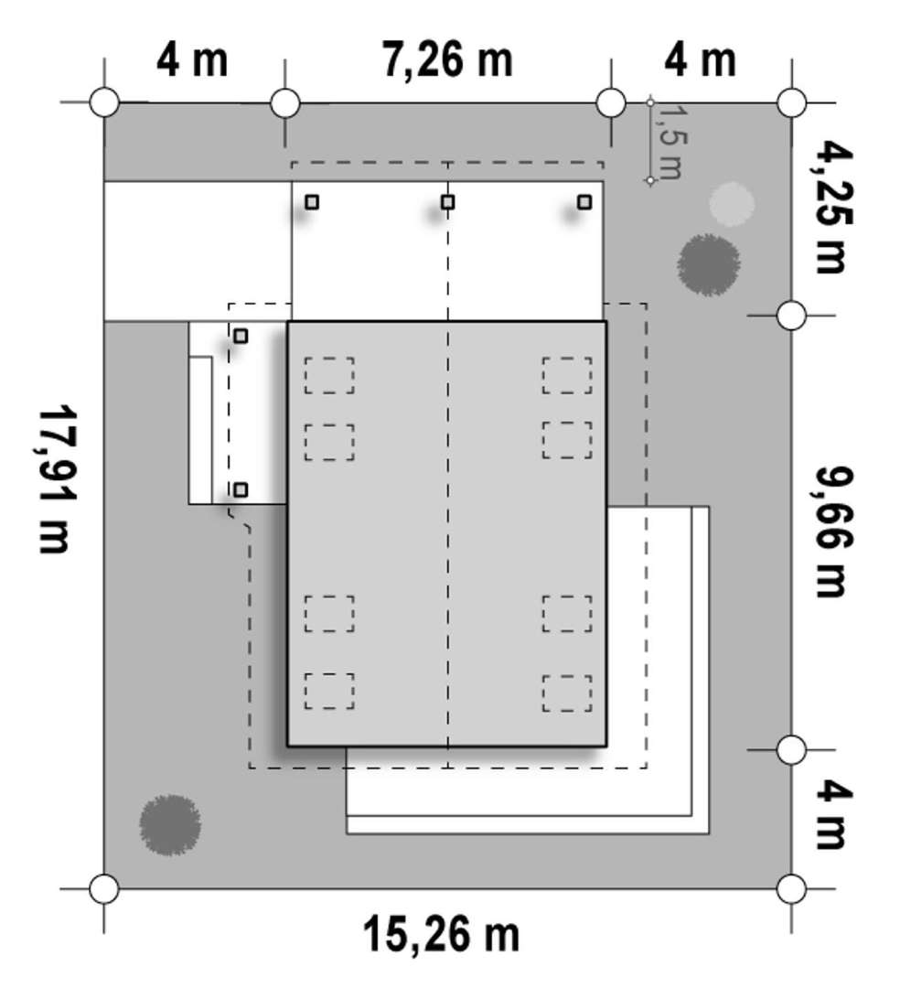 Plan amplasament Casă cu mansardă 78 mp utili, un dormitor, 2 băi