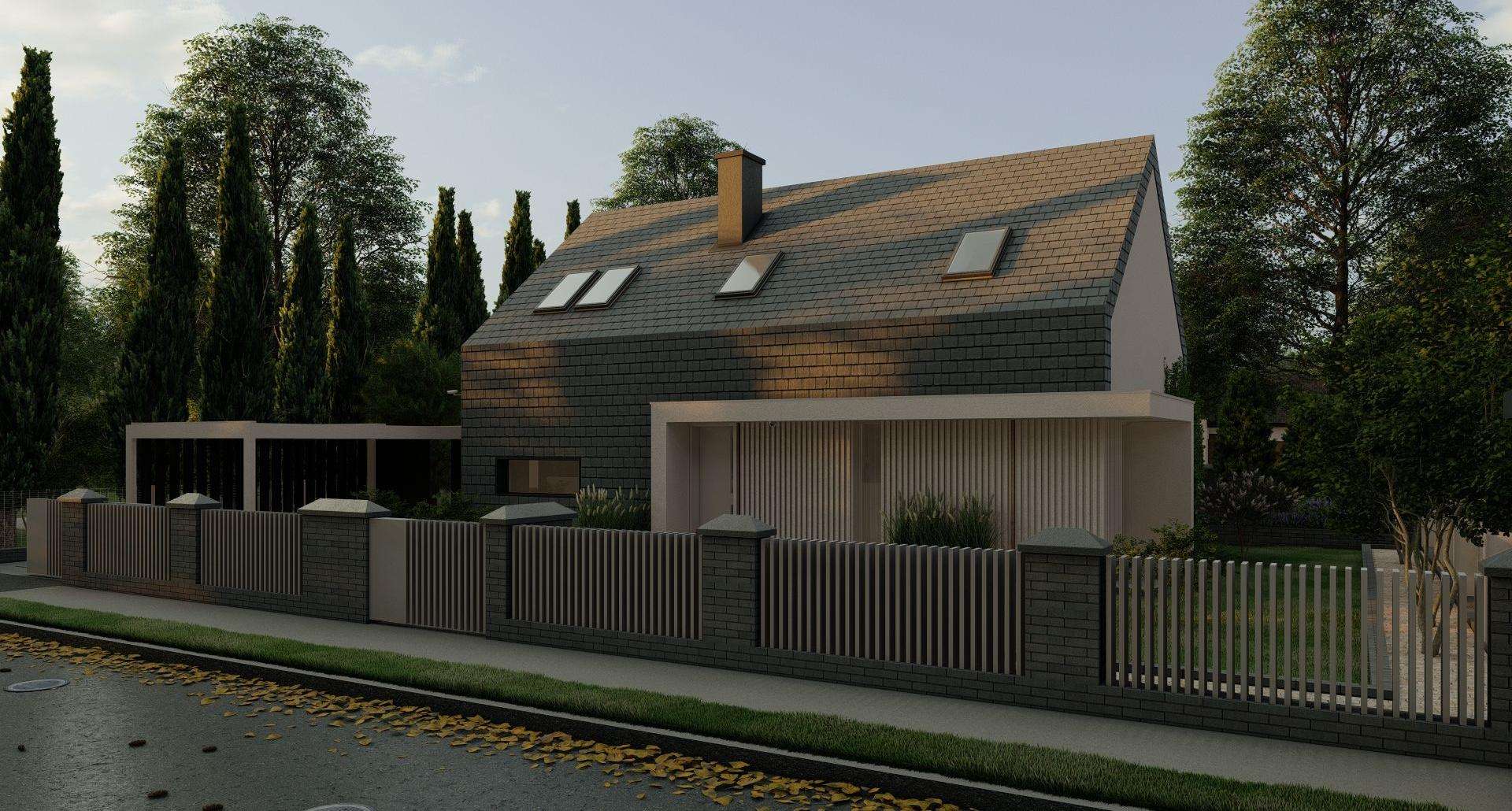 Fatada Casă cu mansardă 137 mp utili, 2 dormitoare, 2 băi