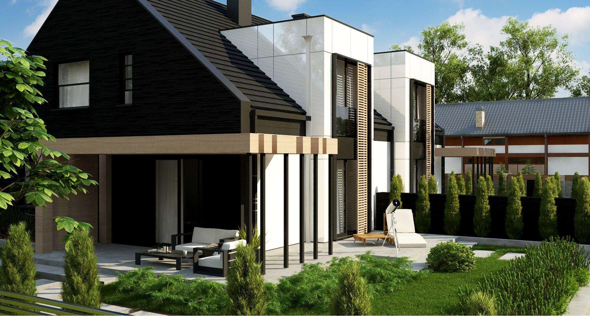 Fatada Casă cu mansardă 129 mp utili, un dormitor, 3 băi