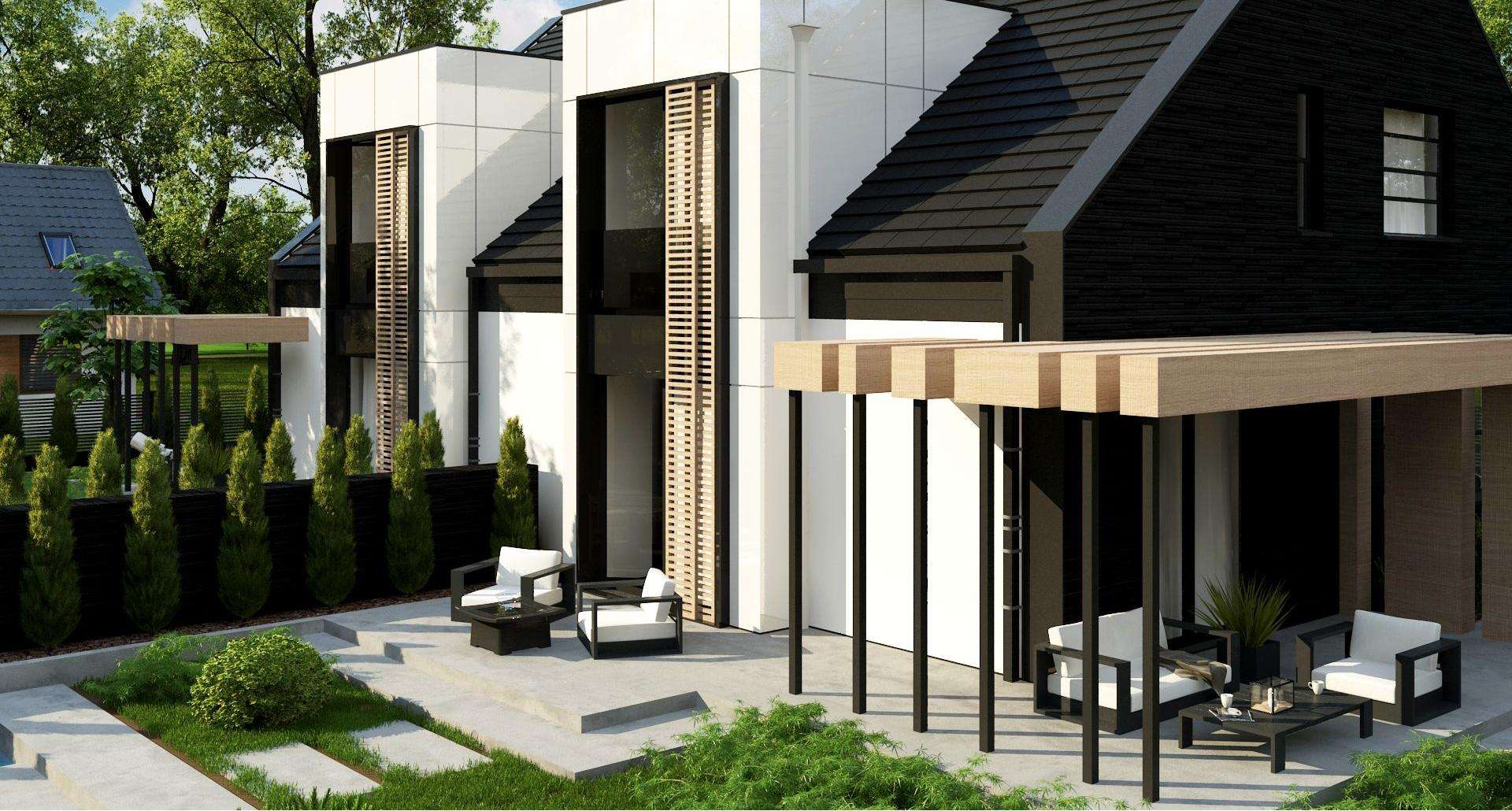 Fatada Casă cu mansardă 129 mp utili, un dormitor, 3 băi