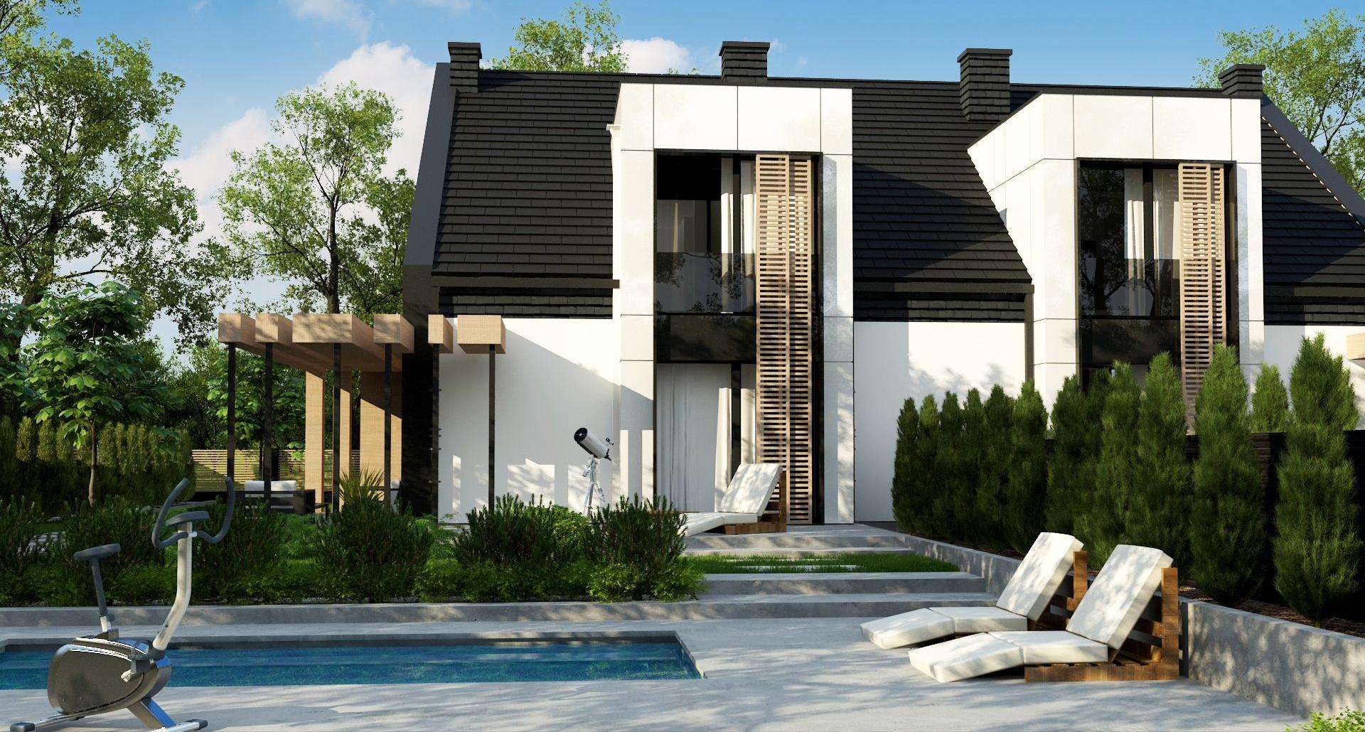 Fatada Casă cu mansardă 129 mp utili, un dormitor, 3 băi