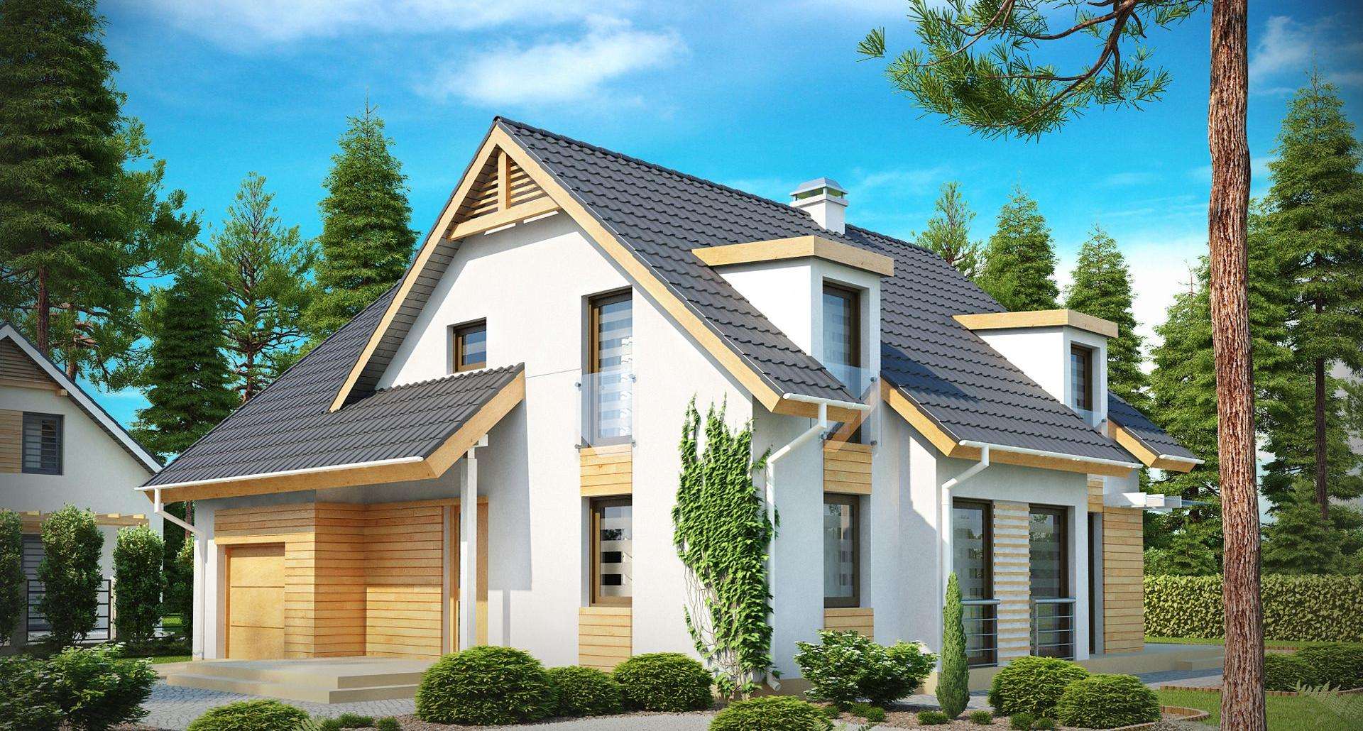Fatada Casă cu mansardă 155 mp utili, un dormitor, 3 băi