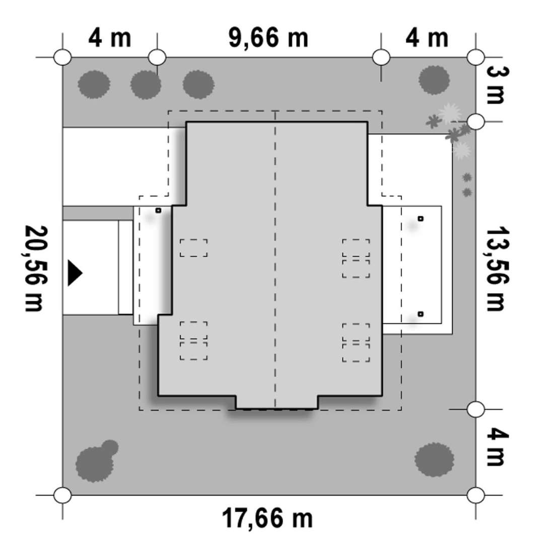 Plan amplasament Casă cu mansardă 103 mp utili, un dormitor, o baie