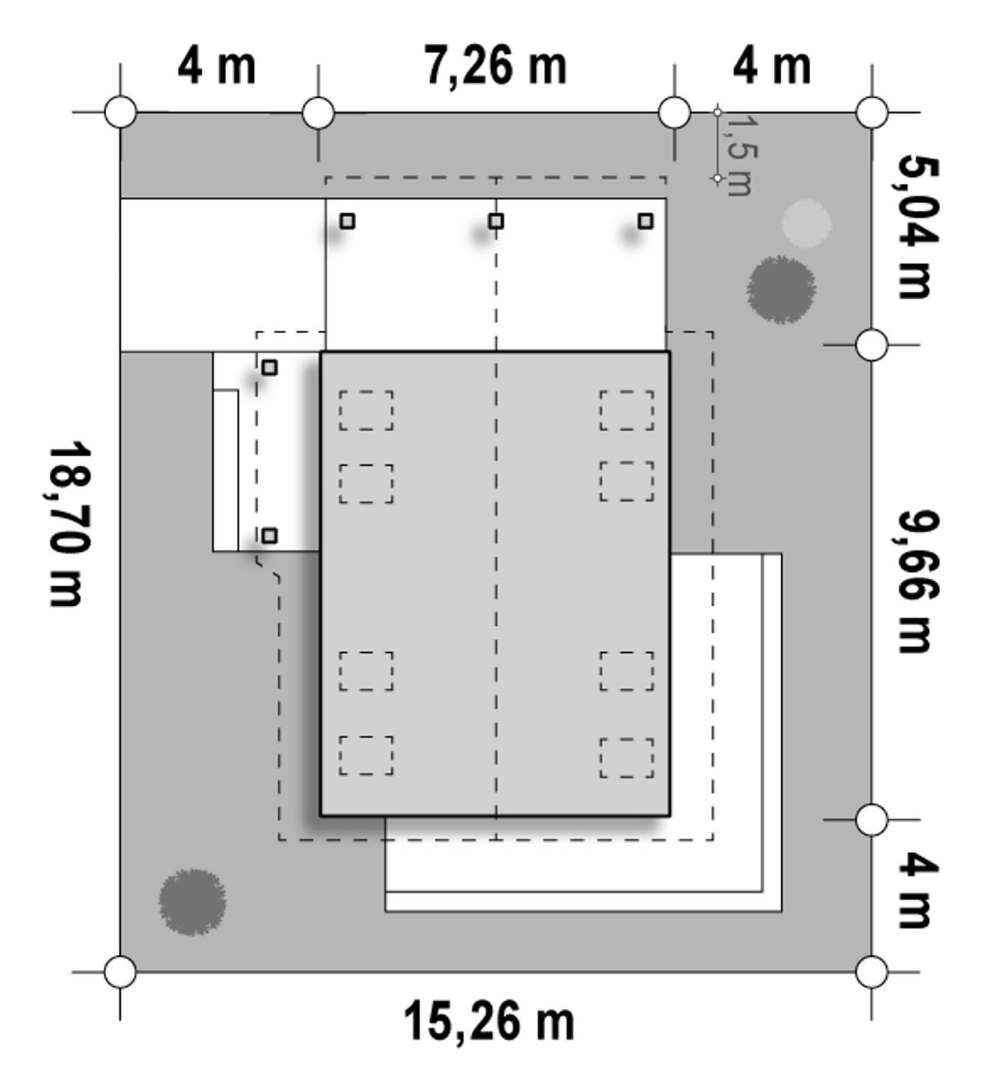 Plan amplasament Casă cu mansardă 81 mp utili, un dormitor, 2 băi