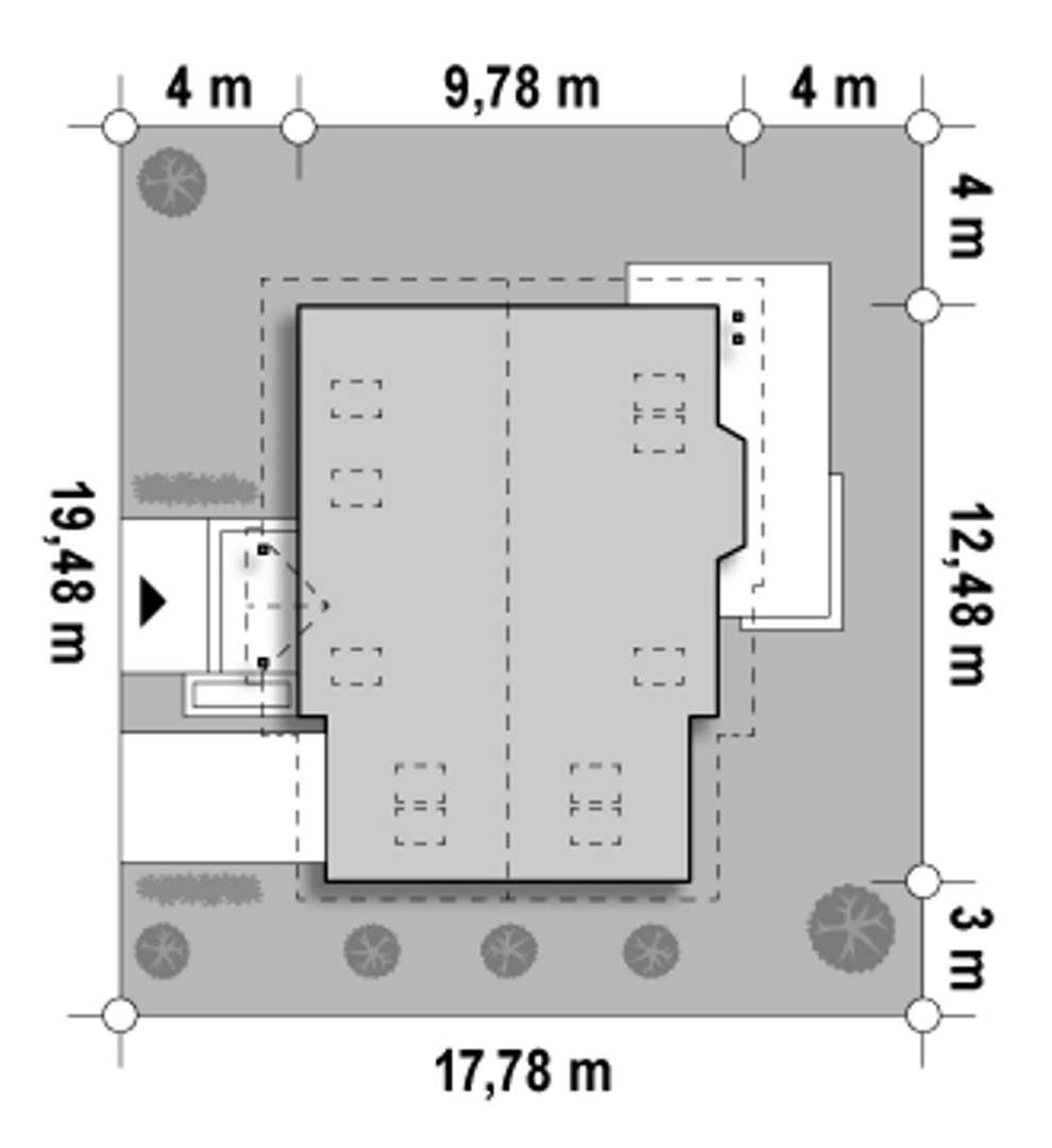 Plan amplasament Casă cu mansardă 111 mp utili, un dormitor, o baie