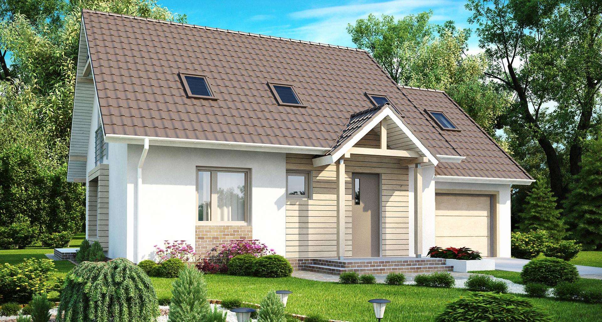 Fatada Casă cu mansardă 111 mp utili, un dormitor, o baie