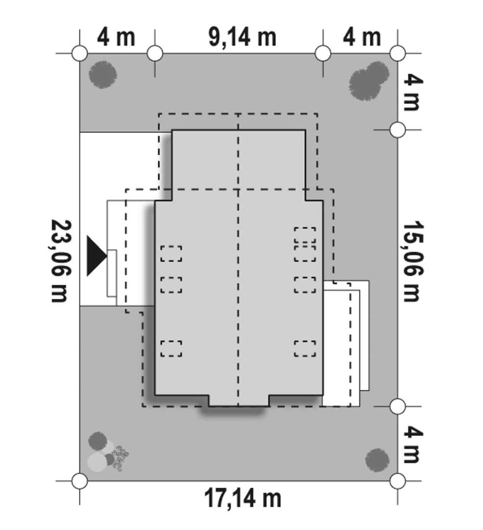 Plan amplasament Casă cu mansardă 137 mp utili, un dormitor, 2 băi