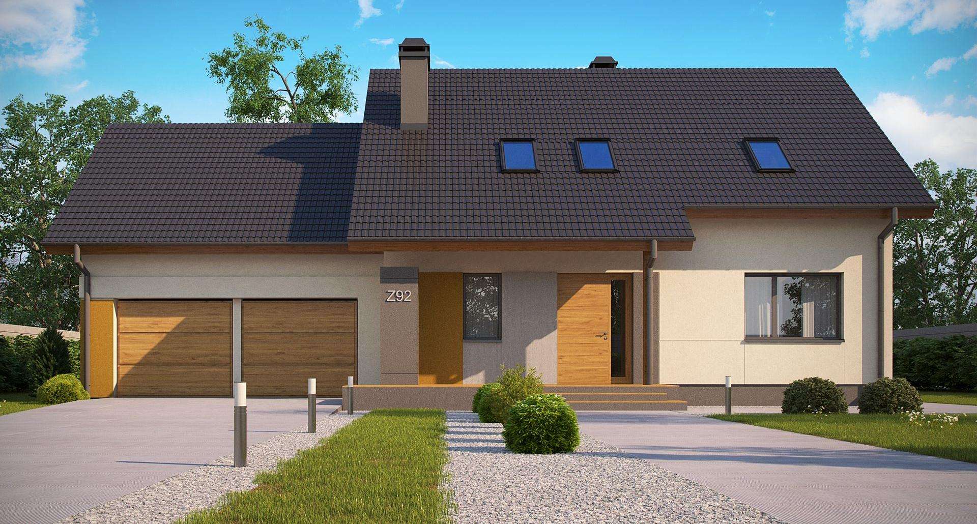 Fatada Casă cu mansardă 137 mp utili, un dormitor, 2 băi