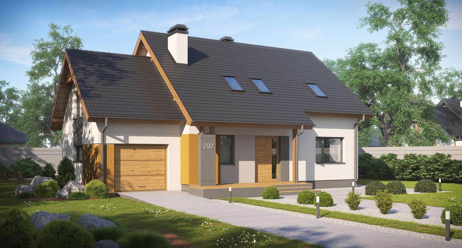 Fatada Casă cu mansardă 137 mp utili, un dormitor, 2 băi