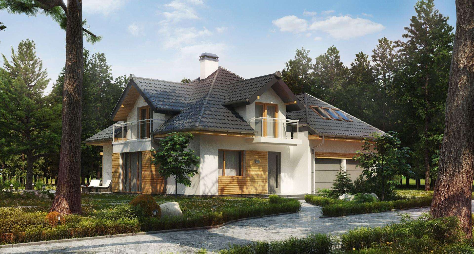 Fatada Casă cu mansardă 158 mp utili, un dormitor, 3 băi