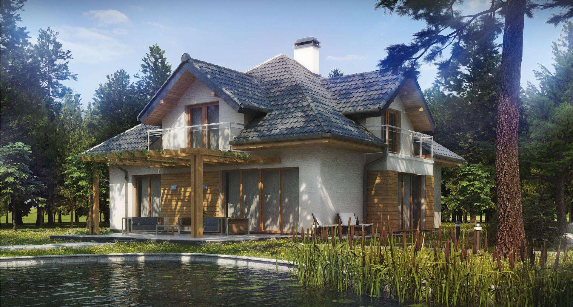 Fatada Casă cu mansardă 158 mp utili, un dormitor, 3 băi