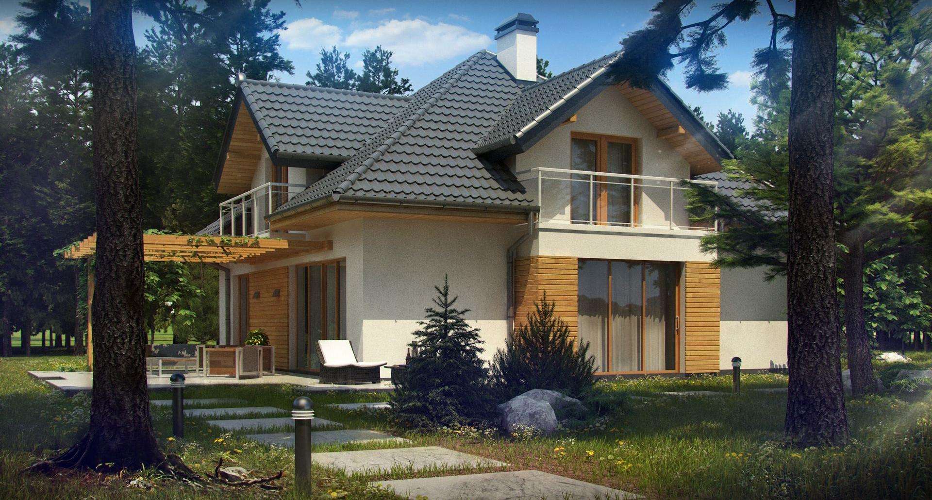 Fatada Casă cu mansardă 158 mp utili, un dormitor, 3 băi
