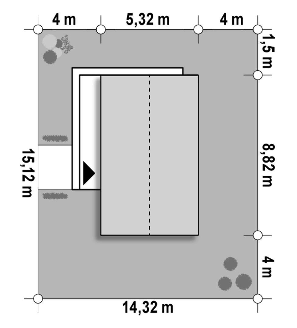 Plan amplasament Casă cu mansardă 51 mp utili, un dormitor, 2 băi