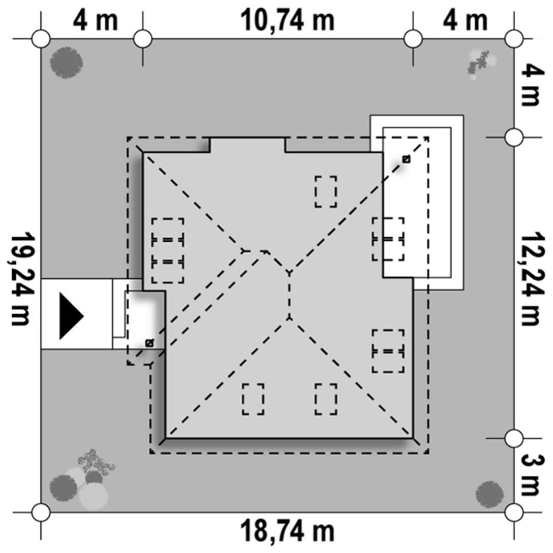 Plan amplasament Casă cu mansardă 134 mp utili, 2 dormitoare, 2 băi